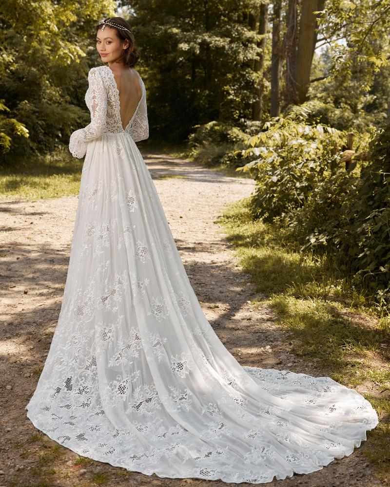 Lp2209 lace long sleeve boho wedding dress with slit and low back4